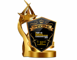 Time Iconic Award trophy 2025 honoring Dr. Mohana Rao Patibandla as Top 10 Inspiring Neurosurgeon in India.