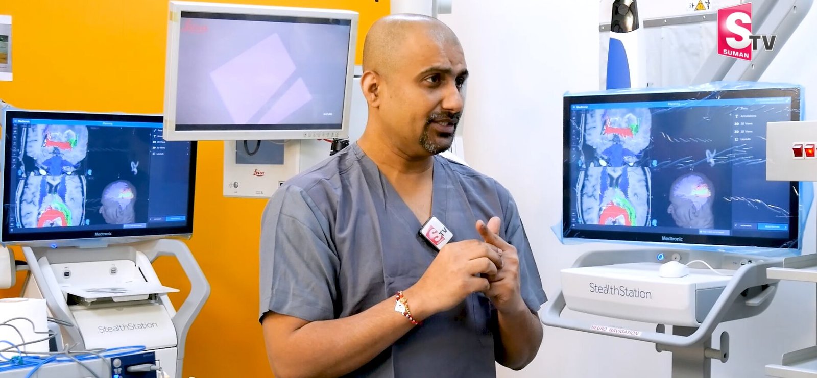 Dr. Mohana Rao Patibandla explaining DTI neuronavigation technology for advanced brain surgery at Dr. Rao’s Hospital in Guntur.
